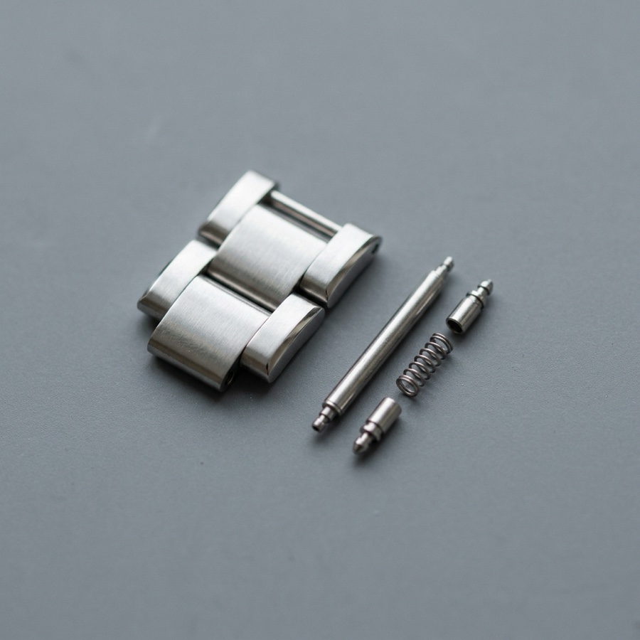 Stainless watch bracelet link and clasp springbar before joining